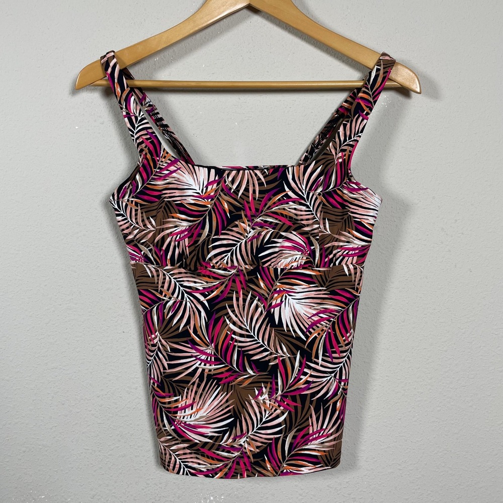 Lands' End Tankini Top 8P Pink Palm‎ Beach Tropical Modest Underwire Swimwear
